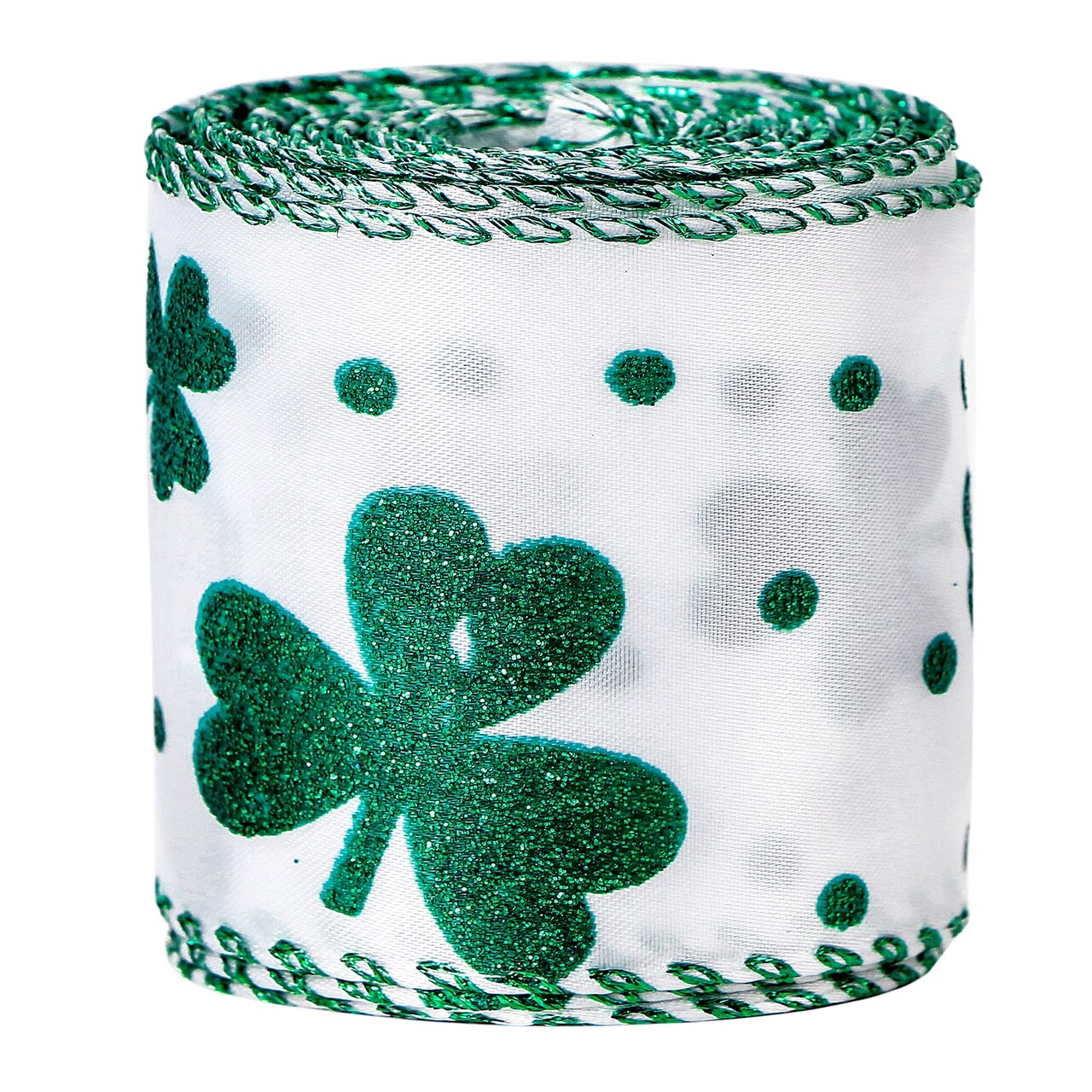ST Patricks Day Shamrock Ribbon Clover Satin Wired Edge Ribbon (2-1/2" x 5.5 Yards)